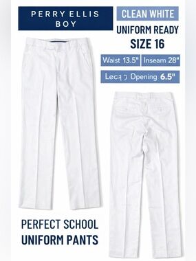 Perry Ellis Boy White Dress Pants Sz 16 NWT Look Uniform Formal Slim Classic